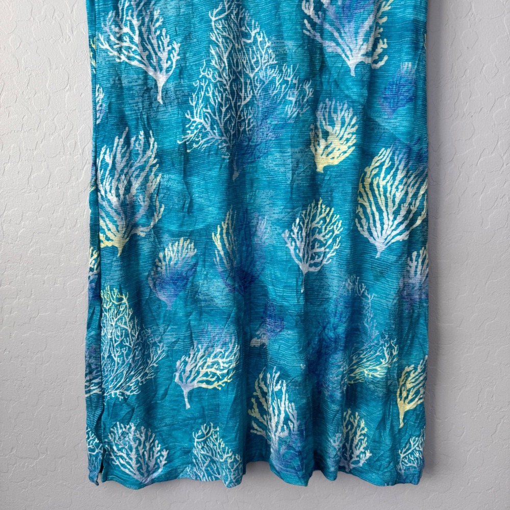David‎ Cline Large Women's Teal Coral Print V Neck Short Sleeve Casual Dress - Picture 4 of 8